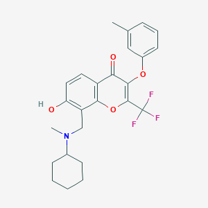 molecular formula C25H26F3NO4 B375098 8-{[cyclohexyl(methyl)amino]methyl}-7-hydroxy-3-(3-methylphenoxy)-2-(trifluoromethyl)-4H-chromen-4-one CAS No. 459152-63-7
