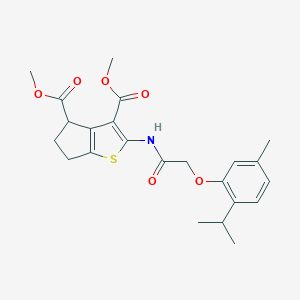 molecular formula C23H27NO6S B375104 dimethyl 2-[[2-(5-methyl-2-propan-2-ylphenoxy)acetyl]amino]-5,6-dihydro-4H-cyclopenta[b]thiophene-3,4-dicarboxylate CAS No. 370845-44-6
