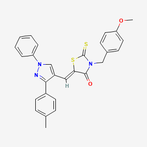 molecular formula C28H23N3O2S2 B3751078 3-(4-methoxybenzyl)-5-{[3-(4-methylphenyl)-1-phenyl-1H-pyrazol-4-yl]methylene}-2-thioxo-1,3-thiazolidin-4-one CAS No. 955964-95-1