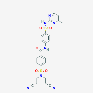 molecular formula C25H25N7O5S2 B375111 4-(N,N-bis(2-cyanoethyl)sulfamoyl)-N-(4-(N-(4,6-dimethylpyrimidin-2-yl)sulfamoyl)phenyl)benzamide CAS No. 459154-58-6