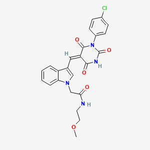 molecular formula C24H21ClN4O5 B3751135 2-(3-{[1-(4-chlorophenyl)-2,4,6-trioxotetrahydro-5(2H)-pyrimidinylidene]methyl}-1H-indol-1-yl)-N-(2-methoxyethyl)acetamide 