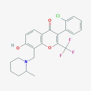 molecular formula C23H21ClF3NO3 B375120 3-(2-chlorophenyl)-7-hydroxy-8-[(2-methyl-1-piperidinyl)methyl]-2-(trifluoromethyl)-4H-chromen-4-one CAS No. 459152-48-8