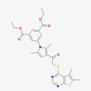 molecular formula C28H29N3O5S2 B375123 diethyl 5-(3-{[(5,6-dimethylthieno[2,3-d]pyrimidin-4-yl)sulfanyl]acetyl}-2,5-dimethyl-1H-pyrrol-1-yl)isophthalate 