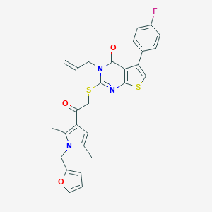 molecular formula C28H24FN3O3S2 B375124 3-allyl-5-(4-fluorophenyl)-2-({2-[1-(2-furylmethyl)-2,5-dimethyl-1H-pyrrol-3-yl]-2-oxoethyl}sulfanyl)thieno[2,3-d]pyrimidin-4(3H)-one 