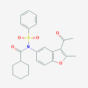 molecular formula C24H25NO5S B375136 N-(3-acetyl-2-methyl-1-benzofuran-5-yl)-N-(cyclohexylcarbonyl)benzenesulfonamide CAS No. 691370-09-9