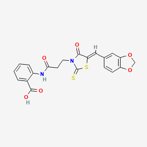 molecular formula C21H16N2O6S2 B3751560 2-{3-[(5Z)-5-[(2H-1,3-BENZODIOXOL-5-YL)METHYLIDENE]-4-OXO-2-SULFANYLIDENE-1,3-THIAZOLIDIN-3-YL]PROPANAMIDO}BENZOIC ACID 