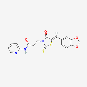 molecular formula C19H15N3O4S2 B3751593 3-[5-(1,3-benzodioxol-5-ylmethylene)-4-oxo-2-thioxo-1,3-thiazolidin-3-yl]-N-2-pyridinylpropanamide 