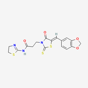 3-[5-(1,3-benzodioxol-5-ylmethylene)-4-oxo-2-thioxo-1,3-thiazolidin-3-yl]-N-(4,5-dihydro-1,3-thiazol-2-yl)propanamide