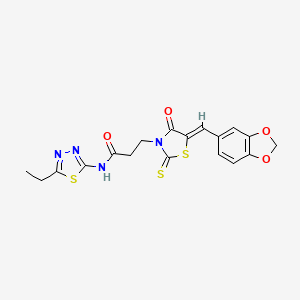 molecular formula C18H16N4O4S3 B3751633 3-[5-(1,3-benzodioxol-5-ylmethylene)-4-oxo-2-thioxo-1,3-thiazolidin-3-yl]-N-(5-ethyl-1,3,4-thiadiazol-2-yl)propanamide 