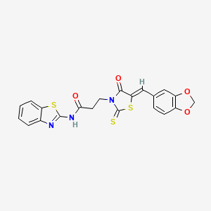 3-[5-(1,3-benzodioxol-5-ylmethylene)-4-oxo-2-thioxo-1,3-thiazolidin-3-yl]-N-1,3-benzothiazol-2-ylpropanamide