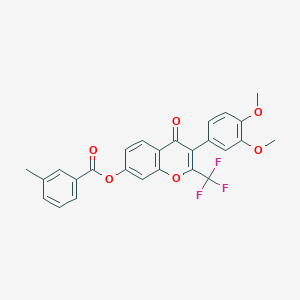 3-(3,4-dimethoxyphenyl)-4-oxo-2-(trifluoromethyl)-4H-chromen-7-yl 3-methylbenzoate