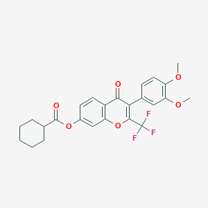 molecular formula C25H23F3O6 B3751959 3-(3,4-dimethoxyphenyl)-4-oxo-2-(trifluoromethyl)-4H-chromen-7-yl cyclohexanecarboxylate 