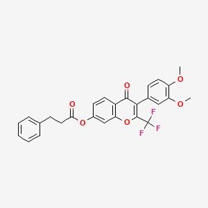 molecular formula C27H21F3O6 B3751976 3-(3,4-dimethoxyphenyl)-4-oxo-2-(trifluoromethyl)-4H-chromen-7-yl 3-phenylpropanoate 