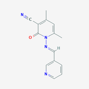 molecular formula C14H12N4O B375202 4,6-dimethyl-2-oxo-1-{[(1E)-pyridin-3-ylmethylene]amino}-1,2-dihydropyridine-3-carbonitrile 