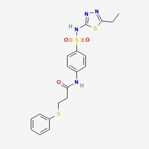 molecular formula C19H20N4O3S3 B3752311 N-(4-{[(5-ethyl-1,3,4-thiadiazol-2-yl)amino]sulfonyl}phenyl)-3-(phenylthio)propanamide 
