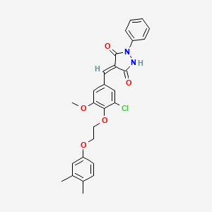 molecular formula C27H25ClN2O5 B3752840 4-{3-chloro-4-[2-(3,4-dimethylphenoxy)ethoxy]-5-methoxybenzylidene}-1-phenyl-3,5-pyrazolidinedione 