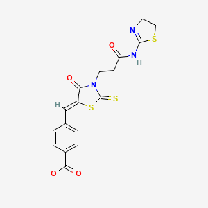 molecular formula C18H17N3O4S3 B3753025 methyl 4-({3-[3-(4,5-dihydro-1,3-thiazol-2-ylamino)-3-oxopropyl]-4-oxo-2-thioxo-1,3-thiazolidin-5-ylidene}methyl)benzoate 