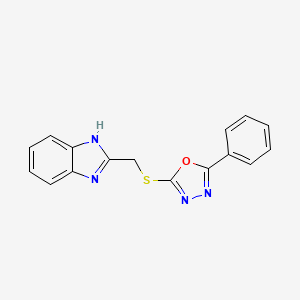 molecular formula C16H12N4OS B3754159 1H-Benzimidazole, 2-(((5-phenyl-1,3,4-oxadiazol-2-yl)thio)methyl)- CAS No. 74822-64-3