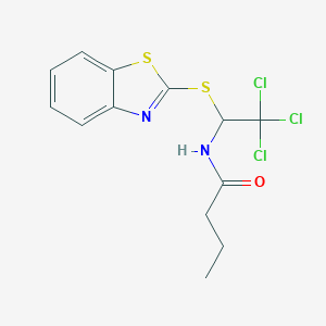 molecular formula C13H13Cl3N2OS2 B375435 N-[1-(1,3-benzothiazol-2-ylsulfanyl)-2,2,2-trichloroethyl]butanamide 