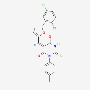 molecular formula C22H14Cl2N2O3S B3754393 5-{(E)-1-[5-(2,5-DICHLOROPHENYL)-2-FURYL]METHYLIDENE}-1-(4-METHYLPHENYL)-2-THIOXODIHYDRO-4,6(1H,5H)-PYRIMIDINEDIONE 