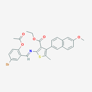 molecular formula C28H24BrNO5S B375456 Ethyl 2-{[2-(acetyloxy)-5-bromobenzylidene]amino}-4-(6-methoxy-2-naphthyl)-5-methyl-3-thiophenecarboxylate 