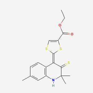 molecular formula C18H19NO2S3 B3754595 ETHYL 2-[(4Z)-2,2,7-TRIMETHYL-3-SULFANYLIDENE-1,2,3,4-TETRAHYDROQUINOLIN-4-YLIDENE]-2H-1,3-DITHIOLE-4-CARBOXYLATE 