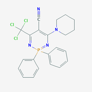 molecular formula C22H20Cl3N4P B375463 2,2-Diphenyl-4-(1-piperidinyl)-6-(trichloromethyl)-1,3,2lambda~5~-diazaphosphinine-5-carbonitrile 