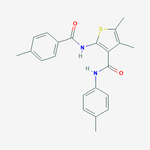 molecular formula C22H22N2O2S B375466 4,5-dimethyl-2-[(4-methylbenzoyl)amino]-N-(4-methylphenyl)-3-thiophenecarboxamide CAS No. 312946-68-2