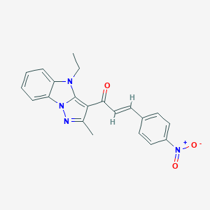 molecular formula C21H18N4O3 B375467 1-(4-ethyl-2-methyl-4H-pyrazolo[1,5-a]benzimidazol-3-yl)-3-{4-nitrophenyl}-2-propen-1-one 