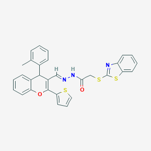 2-(1,3-benzothiazol-2-ylsulfanyl)-N'-{[4-(2-methylphenyl)-2-(2-thienyl)-4H-chromen-3-yl]methylene}acetohydrazide