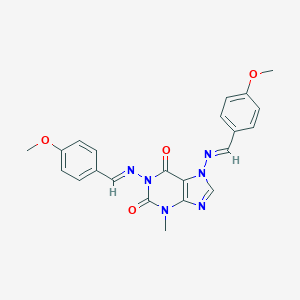 molecular formula C22H20N6O4 B375479 1,7-bis[(4-methoxybenzylidene)amino]-3-methyl-3,7-dihydro-1H-purine-2,6-dione 