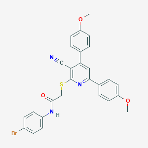 molecular formula C28H22BrN3O3S B375491 N-(4-bromophenyl)-2-{[3-cyano-4,6-bis(4-methoxyphenyl)pyridin-2-yl]sulfanyl}acetamide 