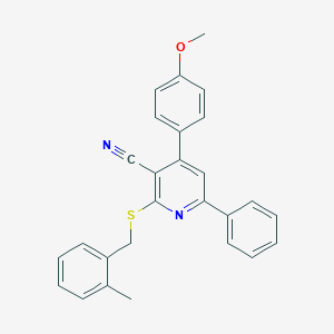 molecular formula C27H22N2OS B375497 4-(4-Methoxyphenyl)-2-[(2-methylbenzyl)sulfanyl]-6-phenylnicotinonitrile CAS No. 312757-98-5