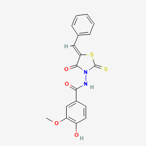 molecular formula C18H14N2O4S2 B3755194 N-[(5Z)-5-benzylidene-4-oxo-2-thioxo-1,3-thiazolidin-3-yl]-4-hydroxy-3-methoxybenzamide 