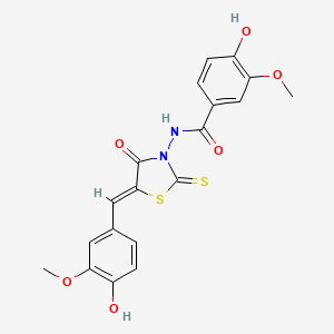 B3755202 4-hydroxy-N-[5-(4-hydroxy-3-methoxybenzylidene)-4-oxo-2-thioxo-1,3-thiazolidin-3-yl]-3-methoxybenzamide CAS No. 5751-03-1