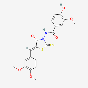 molecular formula C20H18N2O6S2 B3755210 (Z)-N-(5-(3,4-dimethoxybenzylidene)-4-oxo-2-thioxothiazolidin-3-yl)-4-hydroxy-3-methoxybenzamide 