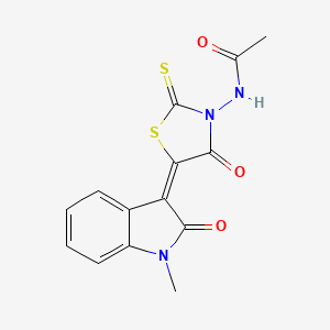 N-[(5E)-5-(1-methyl-2-oxo-1,2-dihydro-3H-indol-3-ylidene)-4-oxo-2-thioxo-1,3-thiazolidin-3-yl]acetamide