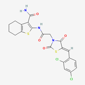 molecular formula C21H17Cl2N3O4S2 B3755315 2-({[5-(2,4-dichlorobenzylidene)-2,4-dioxo-1,3-thiazolidin-3-yl]acetyl}amino)-4,5,6,7-tetrahydro-1-benzothiophene-3-carboxamide 