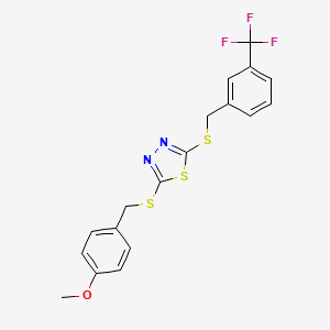 molecular formula C18H15F3N2OS3 B3755383 2-[(4-methoxybenzyl)thio]-5-{[3-(trifluoromethyl)benzyl]thio}-1,3,4-thiadiazole 