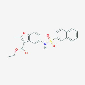 molecular formula C22H19NO5S B375542 Ethyl 2-methyl-5-(naphthalene-2-sulfonamido)benzofuran-3-carboxylate CAS No. 301234-32-2