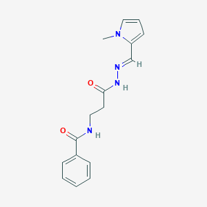 molecular formula C16H18N4O2 B375550 N-(3-{2-[(1-methyl-1H-pyrrol-2-yl)methylene]hydrazino}-3-oxopropyl)benzamide 