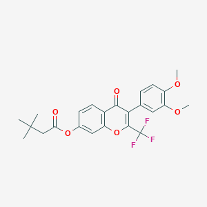 3-(3,4-dimethoxyphenyl)-4-oxo-2-(trifluoromethyl)-4H-chromen-7-yl 3,3-dimethylbutanoate