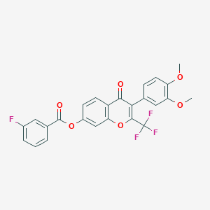 3-(3,4-dimethoxyphenyl)-4-oxo-2-(trifluoromethyl)-4H-chromen-7-yl 3-fluorobenzoate