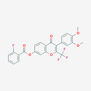 3-(3,4-dimethoxyphenyl)-4-oxo-2-(trifluoromethyl)-4H-chromen-7-yl 2-fluorobenzoate