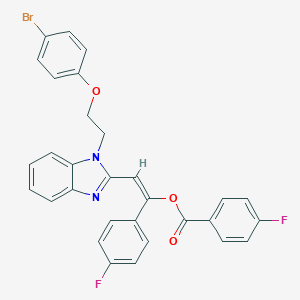 (1E)-2-{1-[2-(4-BROMOPHENOXY)ETHYL]-1H-1,3-BENZODIAZOL-2-YL}-1-(4-FLUOROPHENYL)ETHENYL 4-FLUOROBENZOATE