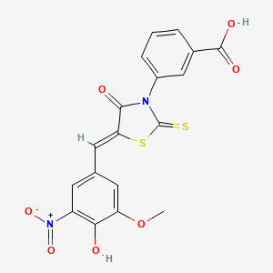 3-[5-(4-hydroxy-3-methoxy-5-nitrobenzylidene)-4-oxo-2-thioxo-1,3-thiazolidin-3-yl]benzoic acid