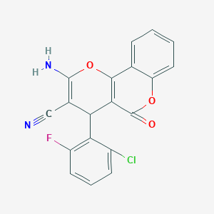 molecular formula C19H10ClFN2O3 B375606 2-amino-4-(2-chloro-6-fluorophenyl)-5-oxo-4H,5H-pyrano[3,2-c]chromene-3-carbonitrile CAS No. 305865-12-7
