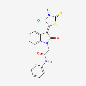 molecular formula C20H15N3O3S2 B3756146 2-[(3Z)-3-(3-methyl-4-oxo-2-thioxo-1,3-thiazolidin-5-ylidene)-2-oxo-2,3-dihydro-1H-indol-1-yl]-N-phenylacetamide 