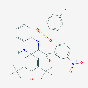 {2,6-Ditert-butyl-1'-[(4-methylphenyl)sulfonyl]-1-oxo-1',2',3',4'-tetrahydrospiro[2,5-cyclohexadiene-4,3'-quinoxaline]-2'-yl}(3-nitrophenyl)methanone