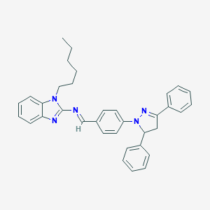 molecular formula C35H35N5 B375701 N-[4-(3,5-diphenyl-4,5-dihydro-1H-pyrazol-1-yl)benzylidene]-N-(1-hexyl-1H-benzimidazol-2-yl)amine 